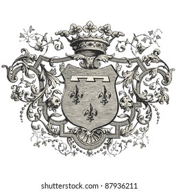 Coat of arms -Vintage engraved illustration - "Les Français" by L.Curmer in 1842 France