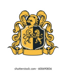 Coat Arms Vintage Knight Royal Family Crest Heraldic Emblem Shield 