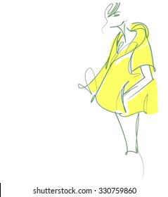 coat, autumn, jacket.VECTOR 
  graphic with beautiful young   girl model for design. Fashion, style, youth,   beauty,  . Graphic, sketch drawing. Sexy woman.