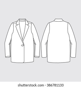 Coat, Blazer Style, Winter Fashion. Fashion Illustration, CAD, Technical Drawing, Specification Drawing, Pen Tool, Editable.