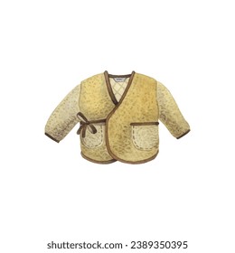 Coat brown clothes vintage kimono style cotton fluffy bow jacket cardigan element kids design decor poster logo kids room decor t-shirt design print nursery sticker icon hand drawn watercolor art