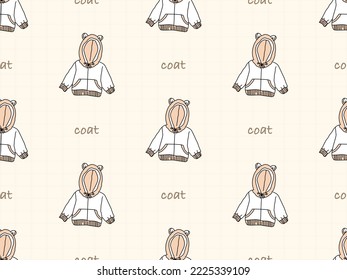 Coat cartoon character seamless pattern on cream background