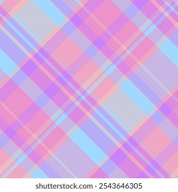 Coat check vector texture, retail pattern seamless plaid. Layered fabric textile tartan background in pink and cyan colors palette.