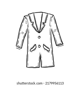 Coat doodle hatching vector illustration. Detailed and textured warm autumn cloth element draft