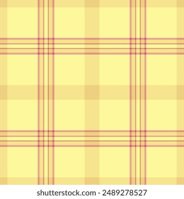 Coat fabric seamless texture, fire check tartan pattern. Youth background plaid vector textile in yellow and red colors palette.