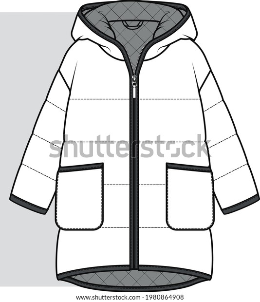 Coat Fashion Flat Sketch Technical Drawing Stock Vector (Royalty Free ...