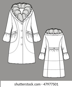 Coat female with a collar, sleeves and pockets