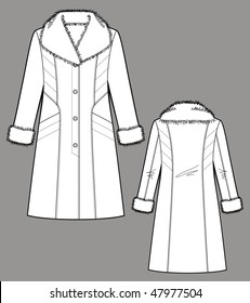 Coat female with a collar, sleeves and pockets