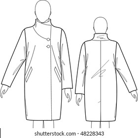 Coat female with a collar, sleeves and pockets
