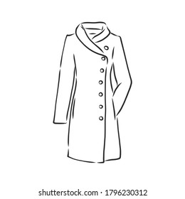 Coat female with long sleeves and pockets. vector. coat, vector sketch illustration