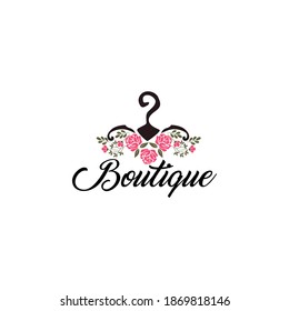 Coat hanger concept with flowers for a boutique logo template.