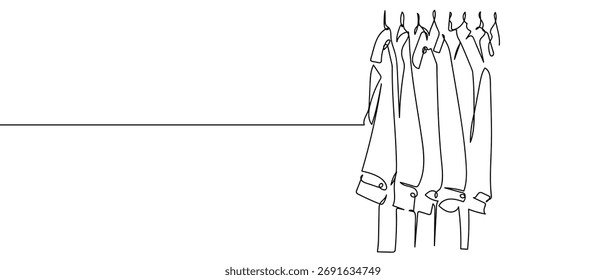 Casaco pendurado no armário, linha contínua sobre fundo transparente. Ilustração de vetor de design de uma linha 