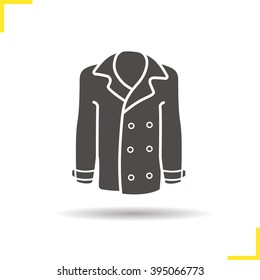 Coat icon. Drop shadow leather jacket silhouette symbol. Men and women cold season outerwear. Vector isolated illustration