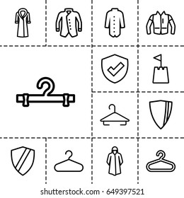 Coat icon. set of 13 outline coat icons such as hanger, overcoat, jacket, castle tower