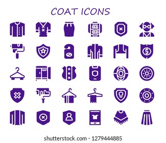  coat icon set. 30 filled coat icons. Simple modern icons about  - Cardigan, Clothes, Skirt, Jacket, Shield, Mad scientist, Paint roller, Hanger, Bolero, Wardrobe, Fashion, Poncho