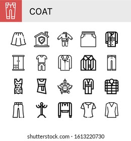 coat icon set. Collection of Trousers, Skirt, Shield, Clothes, Trench coat, Wardrobe, Casual, Jacket, Blouse, Coat of arms, Anorak, rack, Sweatshirt icons
