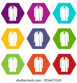 Coat icon set many color hexahedron isolated on white vector illustration