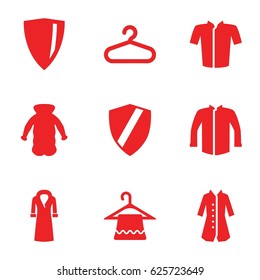 Coat icons set. set of 9 coat filled icons such as hanger, jacket, overcoat