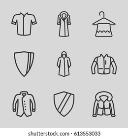Coat icons set. set of 9 coat outline icons such as hanger, overcoat, jacket