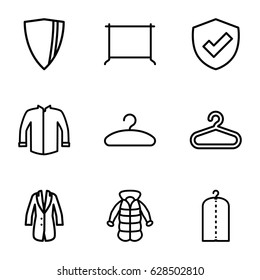 Coat icons set. set of 9 coat outline icons such as clothes on hanger, jacket