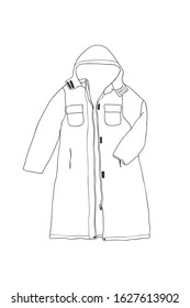 coat, jacket long with a hood. on a white background isolate. eps10 vector stock illustration. line out