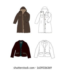 coat, jacket long with a hood. on a white background isolate. eps10 vector stock illustration