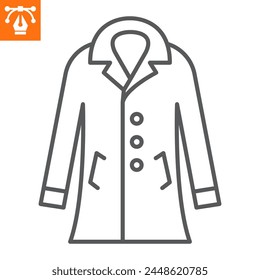 Coat line icon, outline style icon for web site or mobile app, clothes and outerwear, unisex overcoat vector icon, simple vector illustration, vector graphics with editable strokes.