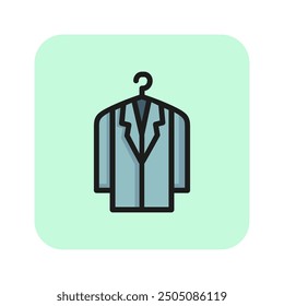 Cubra el icono de la línea de la cremallera. Chaqueta, ropa, tienda. Concepto de limpieza en seco. La Ilustración vectorial se puede utilizar para temas como lavandería, moda, compras