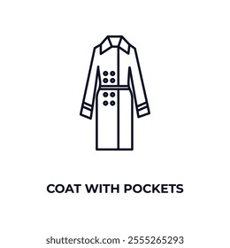 coat with pockets outline icon. Linear vector from fashion concept. Thin line coat with pockets icon isolated on white background