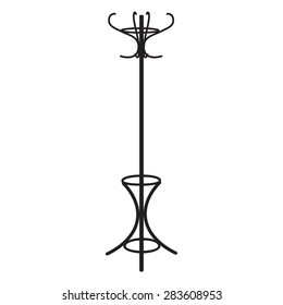 Coat Rack Black Silhouette Vector Illustration. Floor Hanger, Coat Hanger, Coat Stand