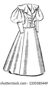Coat and Skirt is a late 19th century design, vintage line drawing or engraving illustration.