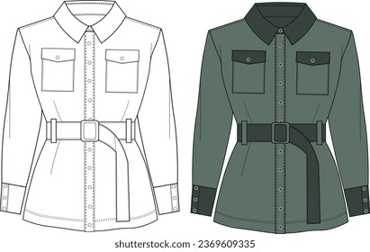 Coat technical fashion illustration. Parka jacket unisex. Jacket Military.