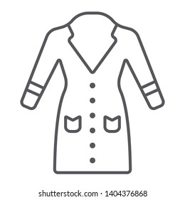 Coat thin line icon, clothes and fashion, warm clothing sign, vector graphics, a linear pattern on a white background, eps 10.