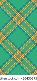 Tecido de textura de vetor de casaco tartan, tecido de cheque recheado africano. Padrão de fundo acolchoado tecido sem costura na paleta de cores de menta e ciano.