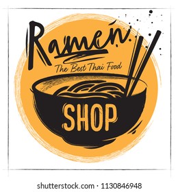 Coated poster Cardboard plate of Asian Soup Ramen. Charcoal lettering