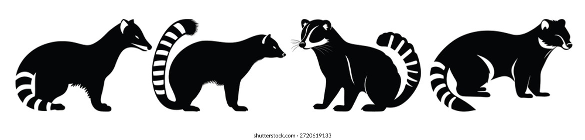 coati animal vector silhouettes set coati black silhouette