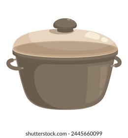 Coating saucepan icon cartoon vector. Glass lid closed. Steel material