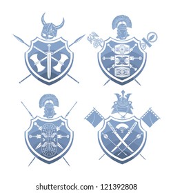 Coats of arms of ancient warriors, vector