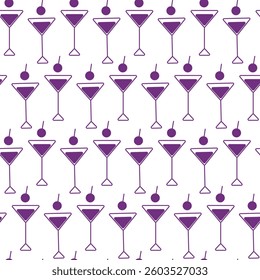 Coattail Martini glasses Seamless Pattern Trendy Monochrome violet Bartender Day Background concept
