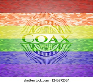 Coax emblem on mosaic background with the colors of the LGBT flag