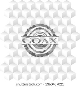 Coax realistic grey emblem with geometric cube white background