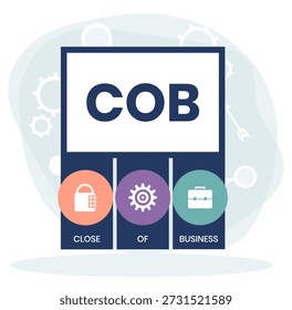 COB - Close of Business acrônimo. fundo do conceito de negócio. conceito de ilustração vetorial com palavras-chave e ícones. ilustração de letras com ícones para banner web, flyer, landing page