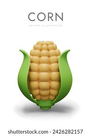 Cob of sweet corn in green leaf. Fresh natural food, vegan menu