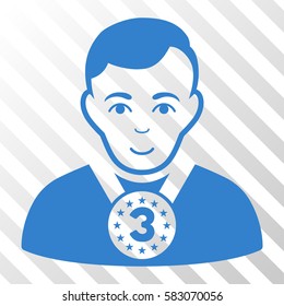 Cobalt 3rd Prizer Sportsman interface icon. Vector pictograph style is a flat symbol on diagonal hatch transparent background.