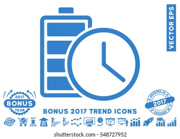 Cobalt Battery Time Icon With Bonus 2017 Year Trend Pictograms. Vector Illustration Style Is Flat Iconic Symbols, White Background.