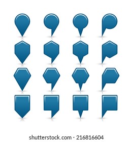 Cobalt blue color map pin sign satin location icon with gray shadow and reflection isolated on white background. Web design element save in vector illustration 8 eps