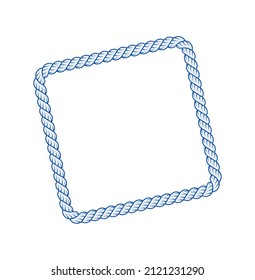 Cobalt blue tilted square rope frame. Square rope border vector illustration with a white background.