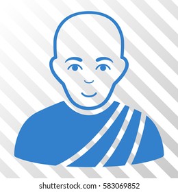 Cobalt Buddhist Monk toolbar icon. Vector pictogram style is a flat symbol on diagonally hatched transparent background.