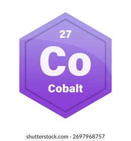 Azulejo de elemento químico de cobalto. Número atómico 27. Signo coquímico. Hexágono de Vector púrpura profundo.