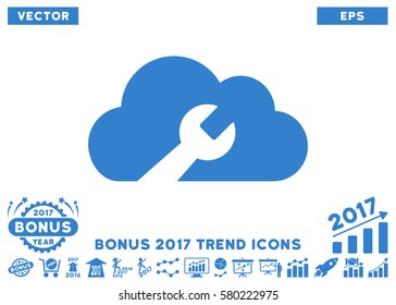 Cobalt Cloud Wrench Tools pictogram with bonus 2017 year trend pictograms. Vector illustration style is flat iconic symbols, white background.